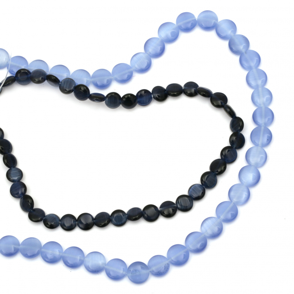 Glass Beads cat's eye coin 8 ~ 10 mm hole 1 mm blue -40 ~ 50 pieces