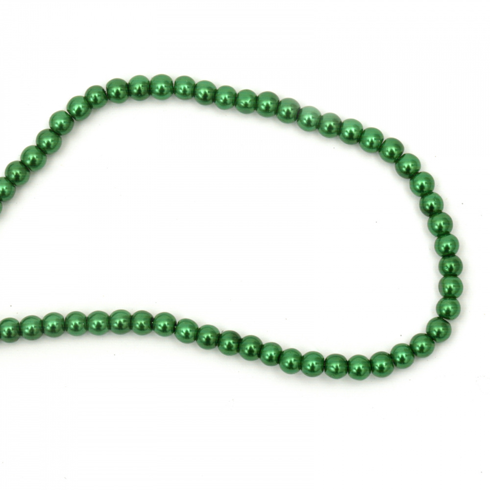 Glamorous Pearl Glass Beads Strand, Ball Shaped, 4mm, Hole: 1mm, Green, 80cm, approx 216 pieces