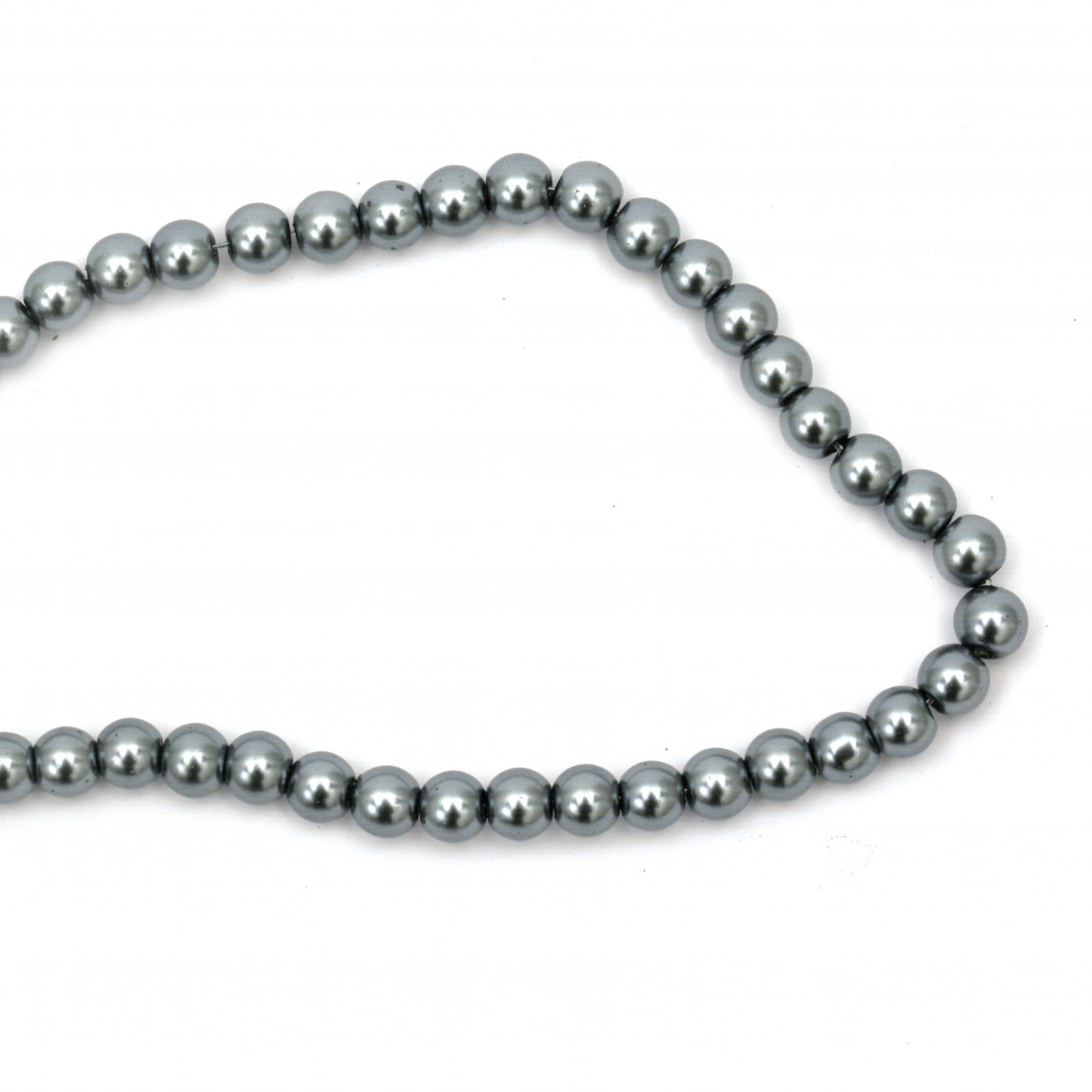 Glamorous Pearl Glass Beads Strand, Round, 6mm, Hole: 1mm, Dark Gray, 80cm, 145 pieces