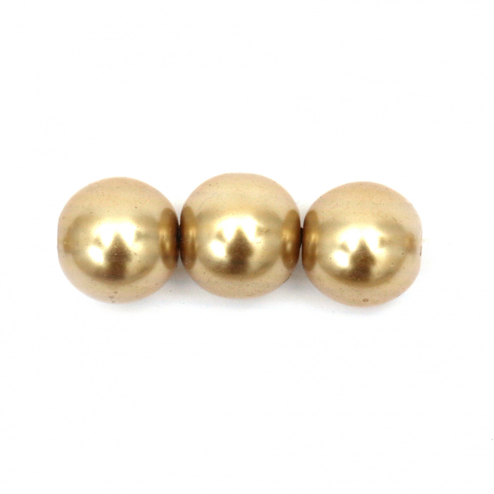 Glamorous Pearl Glass Beads Strand, Ball Shaped, 12mm, Hole: 1mm, Gold, 80cm, approx 76 pieces