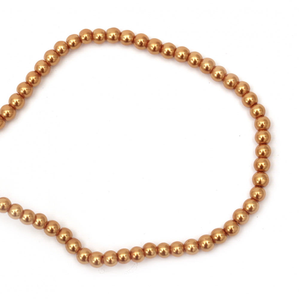 Glossy Glass Beads Strand, Round Copper Pearls, 4mm, Hole: 1mm, 80cm string, 216 pieces 