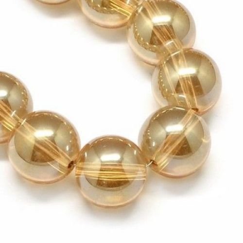 Galvanized Round Glass Beads String for DIY Jewelry, Transparent, Pale Gold, 8mm, Hole: 1mm, 80cm, about 93 pieces