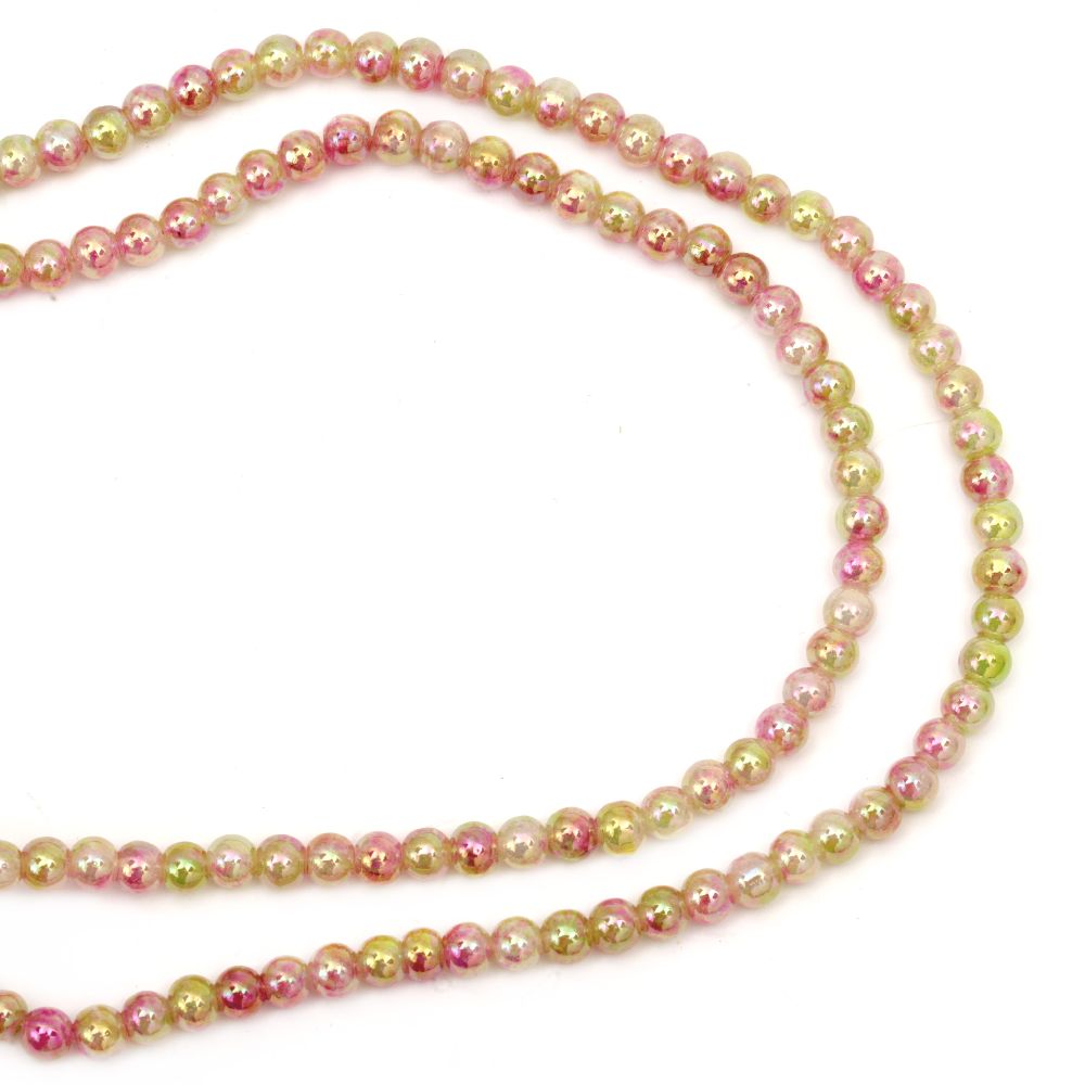 Bright glass beads strands, sprayed ball for jewelry making 6~7mm hole 1mm fuchsia rainbow ~ 150 Pieces