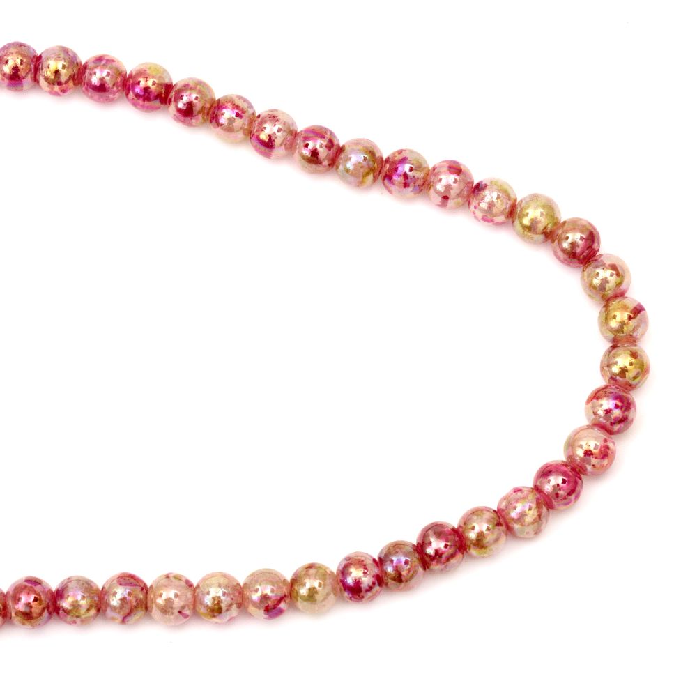 Sleek glass round beads strands 9.5 ~ 10mm hole 1.5mm spray painted fuchsia rainbow ~ 85 pieces