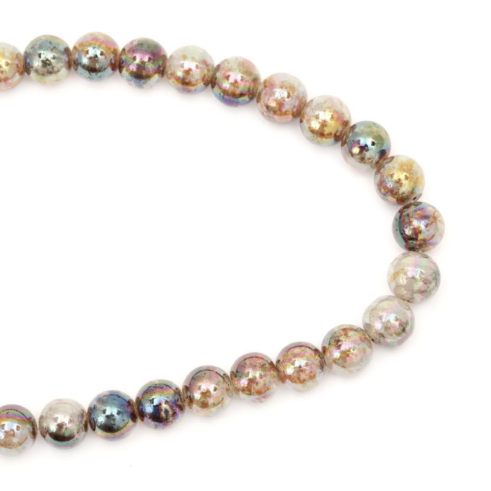 Bright glass beads strands, sprayed ball 12 mm hole 1.5 mm indigo rainbow ~ 70 pieces