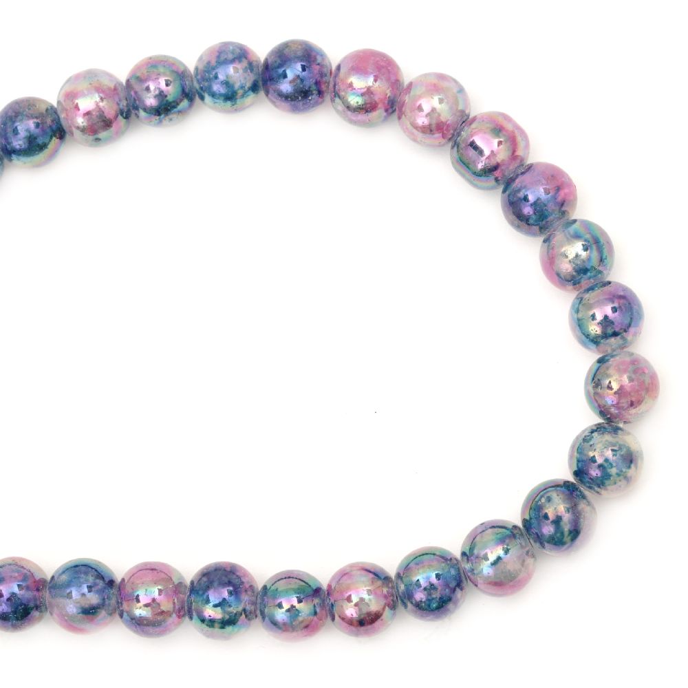 String beads glass, glossy ball 12 mm hole 1.5 mm with spray painted blue rainbow ~ 70 pieces