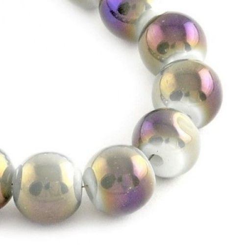 Glass Round Beads String for Jewelry Craft Making, Galvanized Rainbow Color, 8mm, Hole: 1,5 mm, 84 pieces