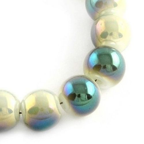 Galvanized glass round beads strands for jewelry making, DIY fringes of beads 8 mm hole 1.5 mm  green ~ 84 pieces