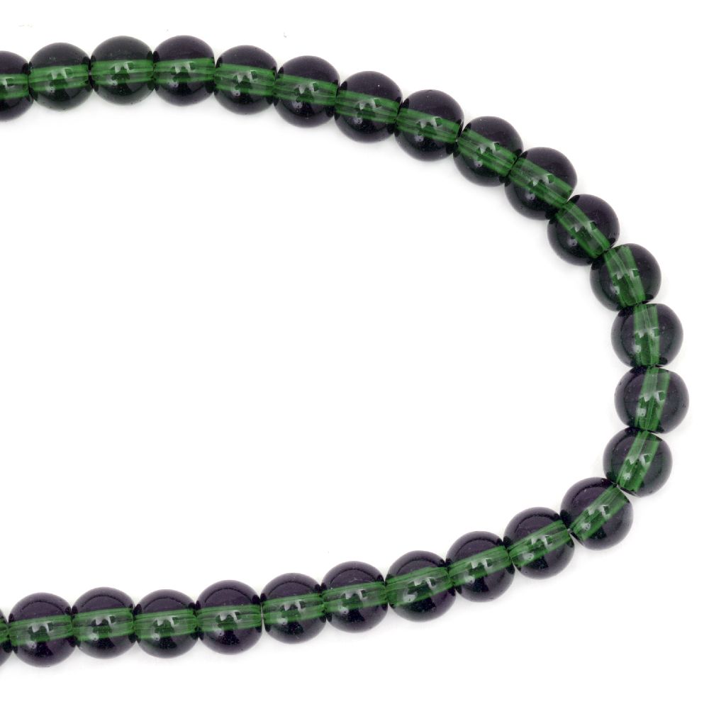 Glass Beads Strand, Round, Transparent, Green, 6mm, hole 0.5mm, ~52 pcs