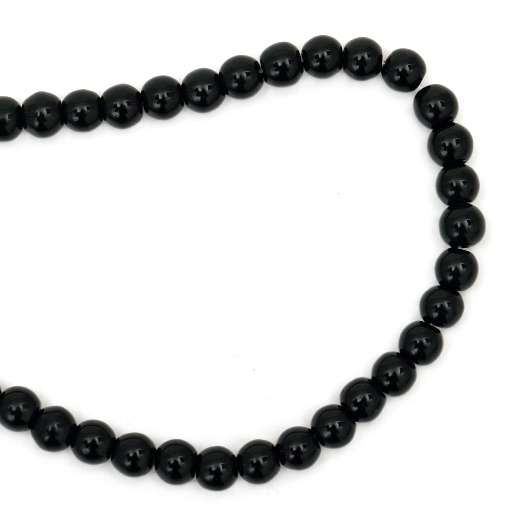 Glass Beads Strand, Round, Transparent, Black, 6mm, hole 0.5mm, ~52 pcs