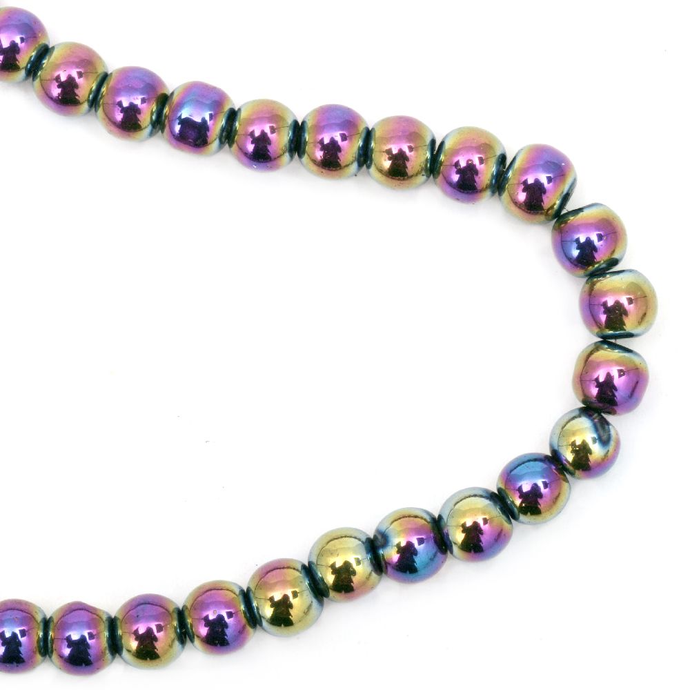 Glass Beads Strand, Round, Transparent, Rainbow, 6mm, hole 0.5mm, ~52 pcs