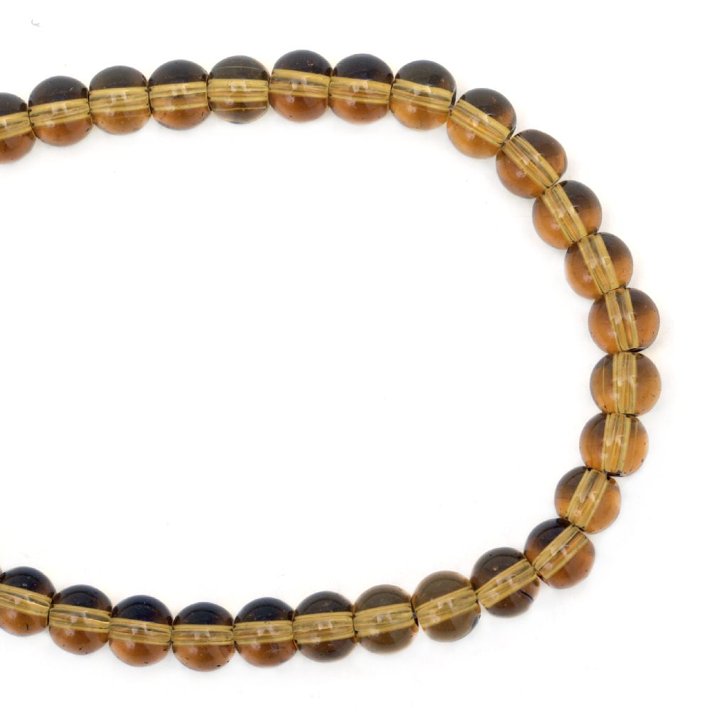 Glass Beads Strand, Round, Transparent, Dark Gold, 6mm, hole 0.5mm, ~52 pcs