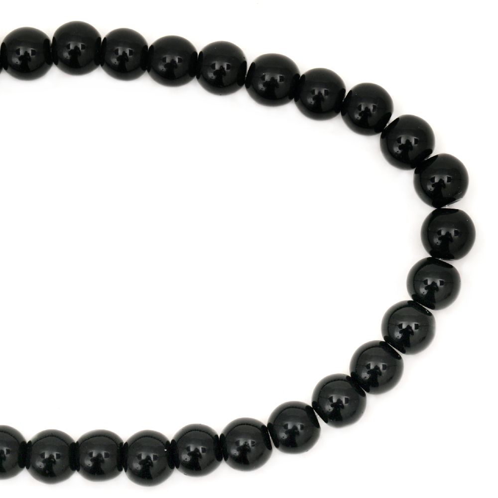 Glass Beads Strand, Round, Transparent, Black, 8mm, hole 1mm, ~42 pcs