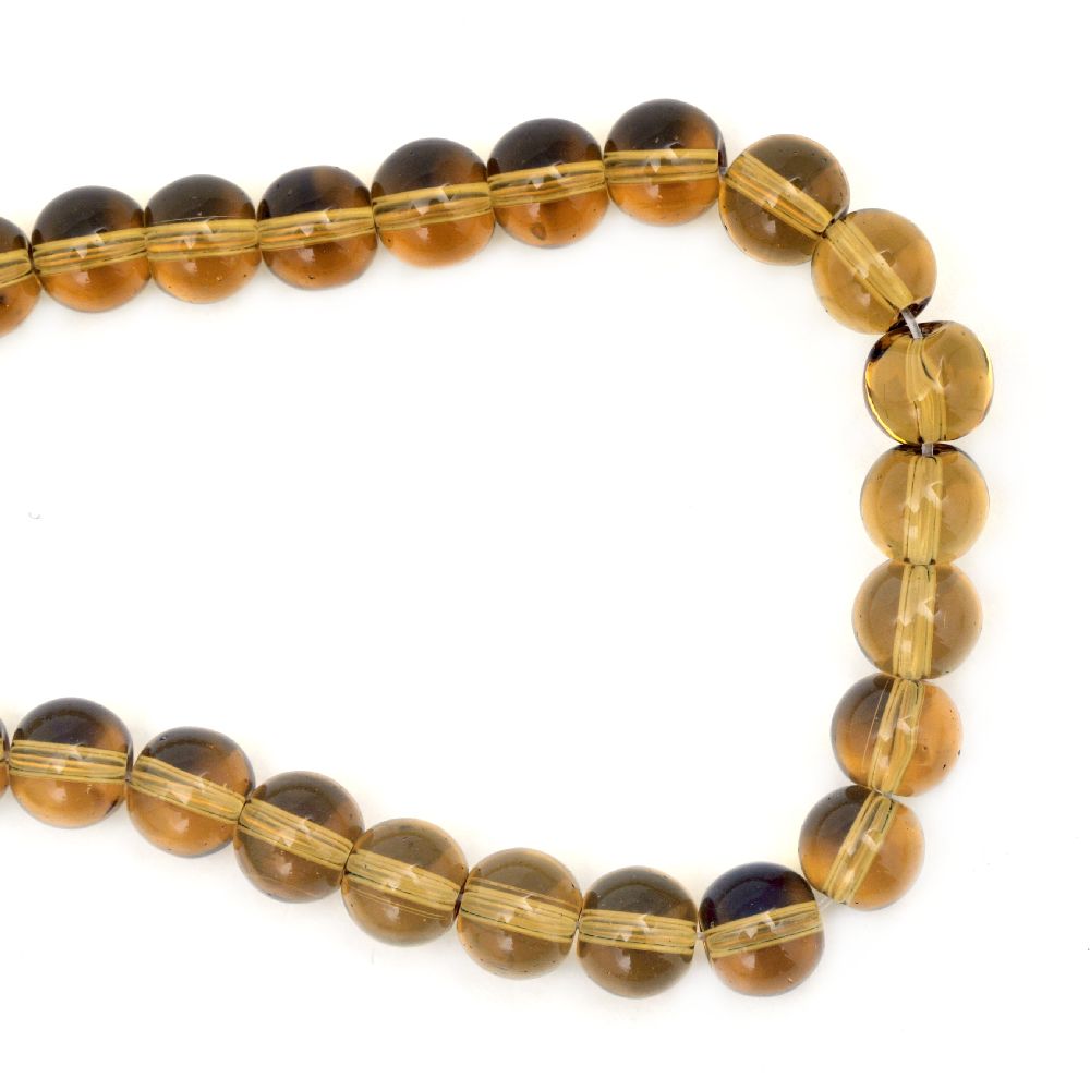 String Glass Round Beads for DIY Jewelry, Transparent Dark Gold, 8mm, Hole: 1mm, 42 pieces