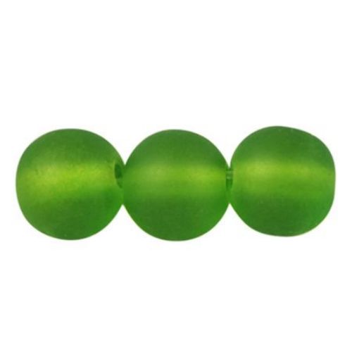 Наниз мъниста стъкло топче 6 мм прозрачно матирано зелено ~80 см ~140 броя
