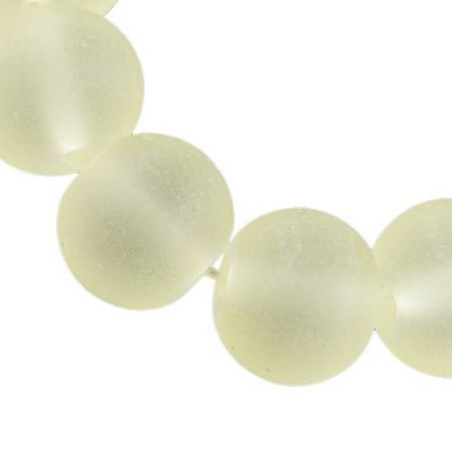 Frosted round glass beads string, transparent ball 6 mm hole 2 mm matte lemon chiffon ~ 80 cm ~ 140 pieces