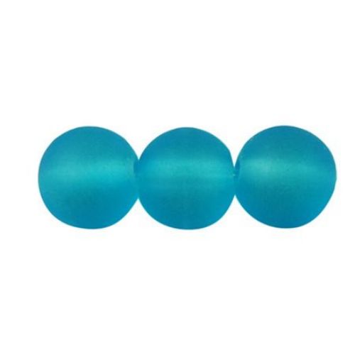 Наниз мъниста стъкло топче 8 мм прозрачно матирано синьо светло ~80 см ~105 броя