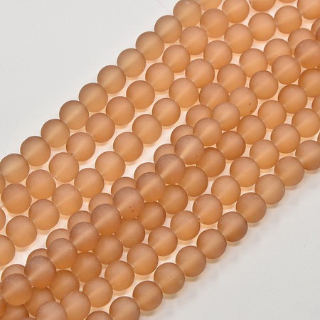 Transparent frosted glass round beads strand for jewelry making, DIY fringes of beads 8 mm hole 1.3 ~ 1.6 mm matte brown ~ 80 cm ~ 105 pieces