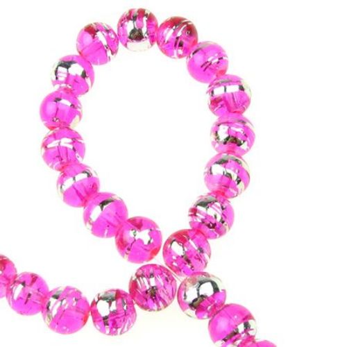 Glass round beads strands for jewelry necklace craft making 8 mm hole 2 mm painted pink/silver ~ 110 pieces