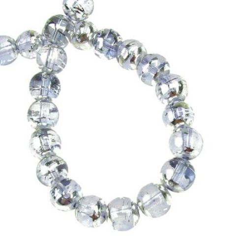 Glass Round Beads Strand, Transparent, Painted: Blue and Silver, 8mm, Hole: 2mm, 110 pieces