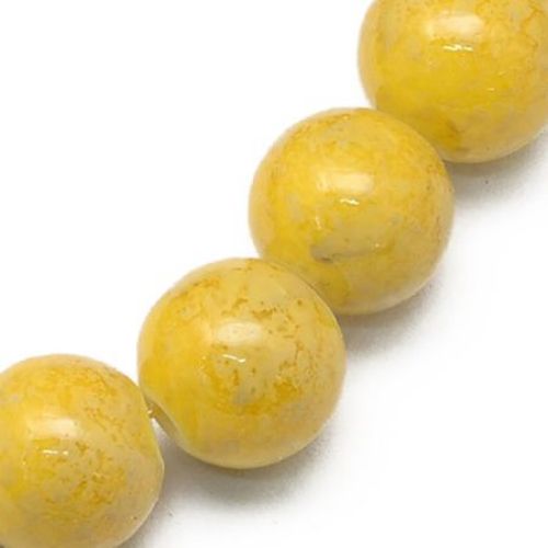 Glass round beads strands for jewelry making 8 mm hole 1 mm with sprayed yellow ~ 80 cm ~ 105 pieces