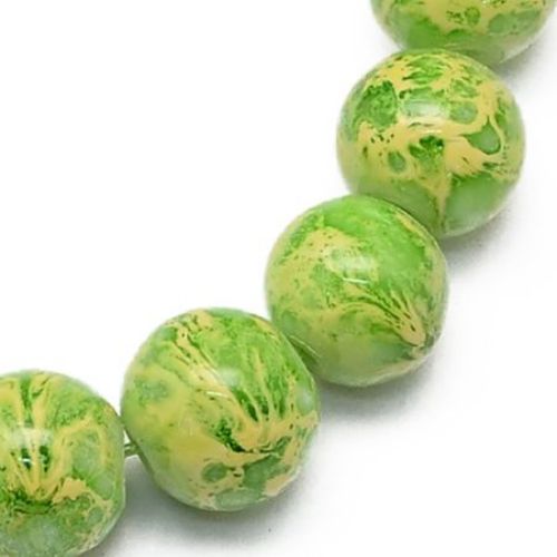 Наниз мъниста стъкло топче 8 мм дупка 1 мм със спрей зелен ~80 см ~105 броя