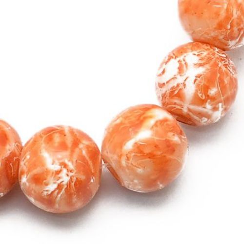 Glass Round Painted Beads String for DIY Jewelry, Orange sprayed with White, 8mm, Hole: 1mm, 105 pieces