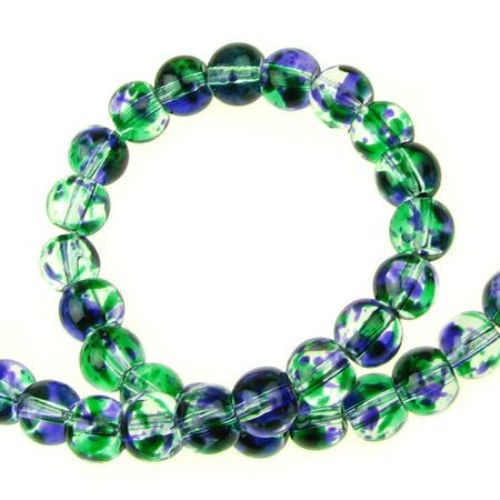 Colorful string glass beads, ball shaped 6 mm hole 1 mm transparent multicolor ~ 136 pieces