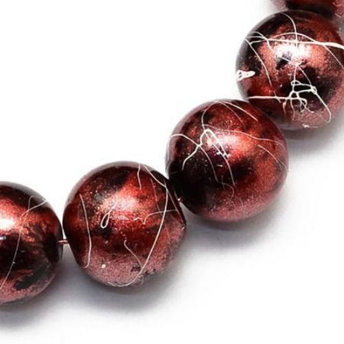 Spray Painted Round Glass Beads, Red With White Lines, 8mm, Hole: 1 mm, 80 cm Strand, 106 pieces