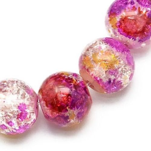 Crackle Spray Painted Round Glass Beads, Transparent, Purple and Yellow, 8-9 mm, Hole: 1 mm, 80 cm Strand, 108 pieces 
