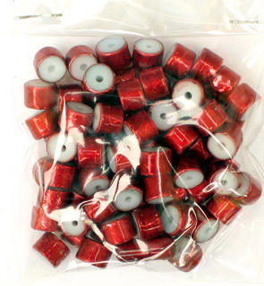 Cylindrical Glass Beads, Red, 6 mm, 50 grams 