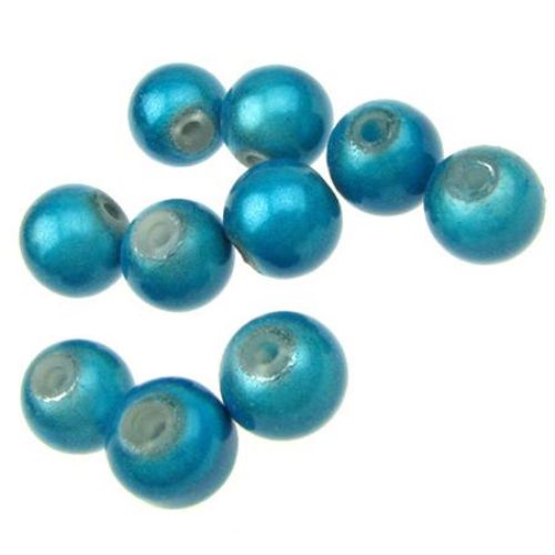 Glass Round Beads with Metal Coating for DIY Jewelry, Blue, 8 mm, Hole: 2 mm, 50 grams
