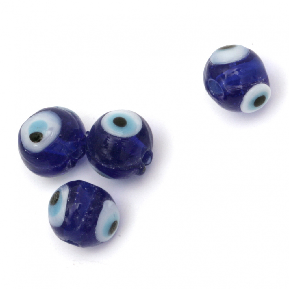 Glass Bead lampwork eye ball 10 mm hole 2 mm color blue -10 pieces