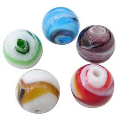 Glass Bead ball 16 mm hole 2 mm handmade painted MIX -10 pieces