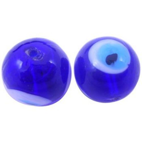 Мънисто стъкло топче 14x14 мм дупка 2 мм ръчна изработка синьо -5 броя