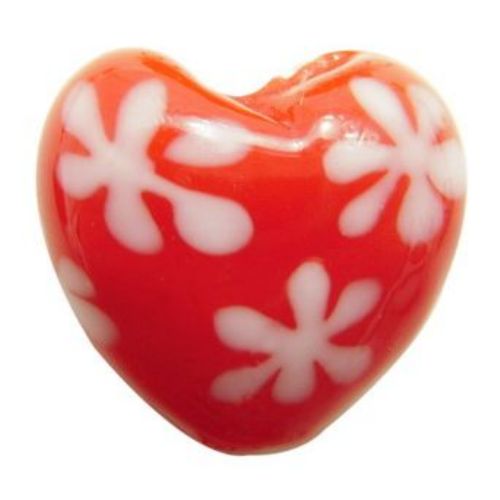 Handmade glass bead Heart  Murano 16x16x9 mm hole 2 mm red -4 pieces