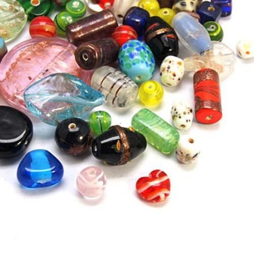 Mărgele din sticlă  Murano 7.5 ~ 33x8 ~ 33x6 ~ 18 mm gaură 2 mm ASORTATE -50 grame -12 ~ 15 bucăți