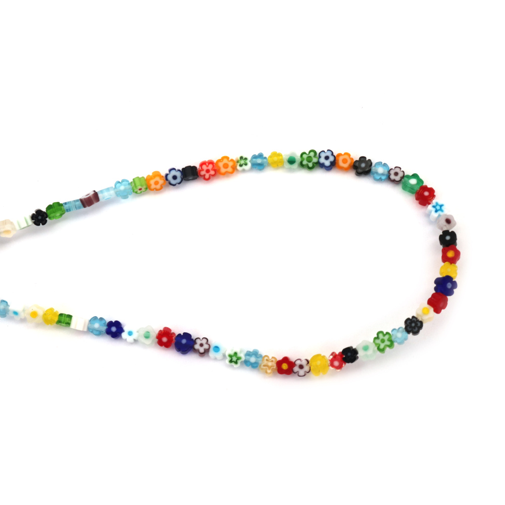 Niz staklenih perli Millefiori, cvjetni motiv, 4x3 mm, rupa 1 mm, oko 92 kom, mješovito, za izradu nakita