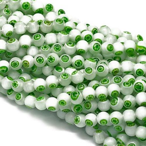 Lampwork glass beads 8mm Hole 1mm Color White and Green ~ 48 Pieces