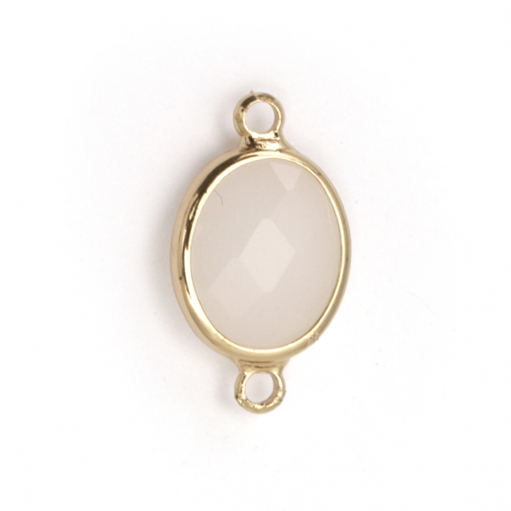 Oval faceted connector imitation Swarovski elements, glass with metal frame 19x11x4 mm pink