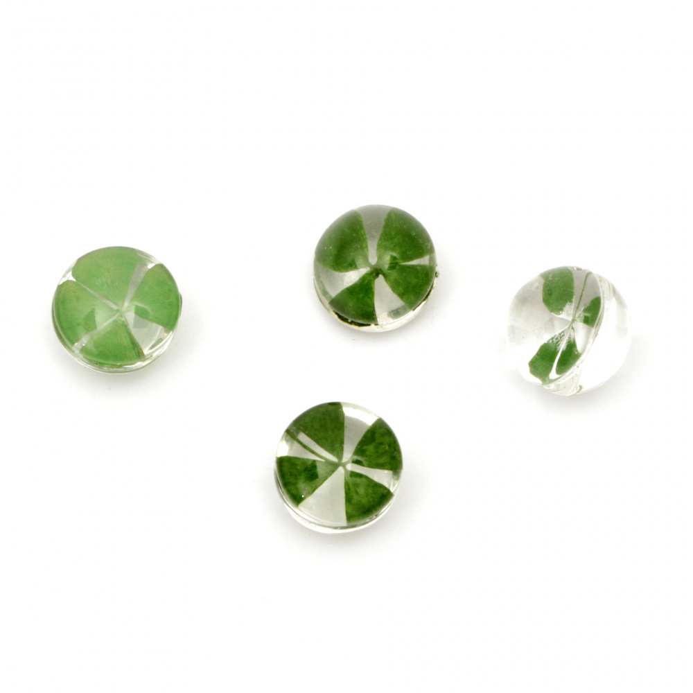 Glass base for pendant  with built-in natural clover 12x11 mm