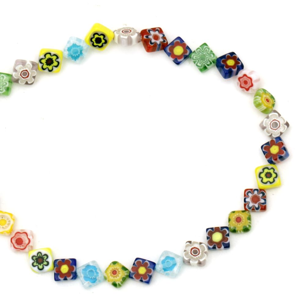 Millefiori glass beads  6 x 6 x 3 mm