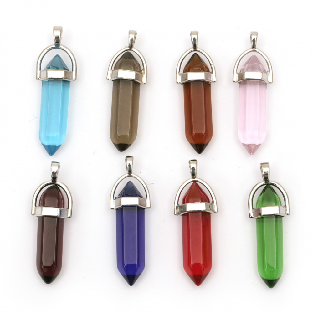 Colorful crystal charm with metal hook 39-42x13x10 mm mix