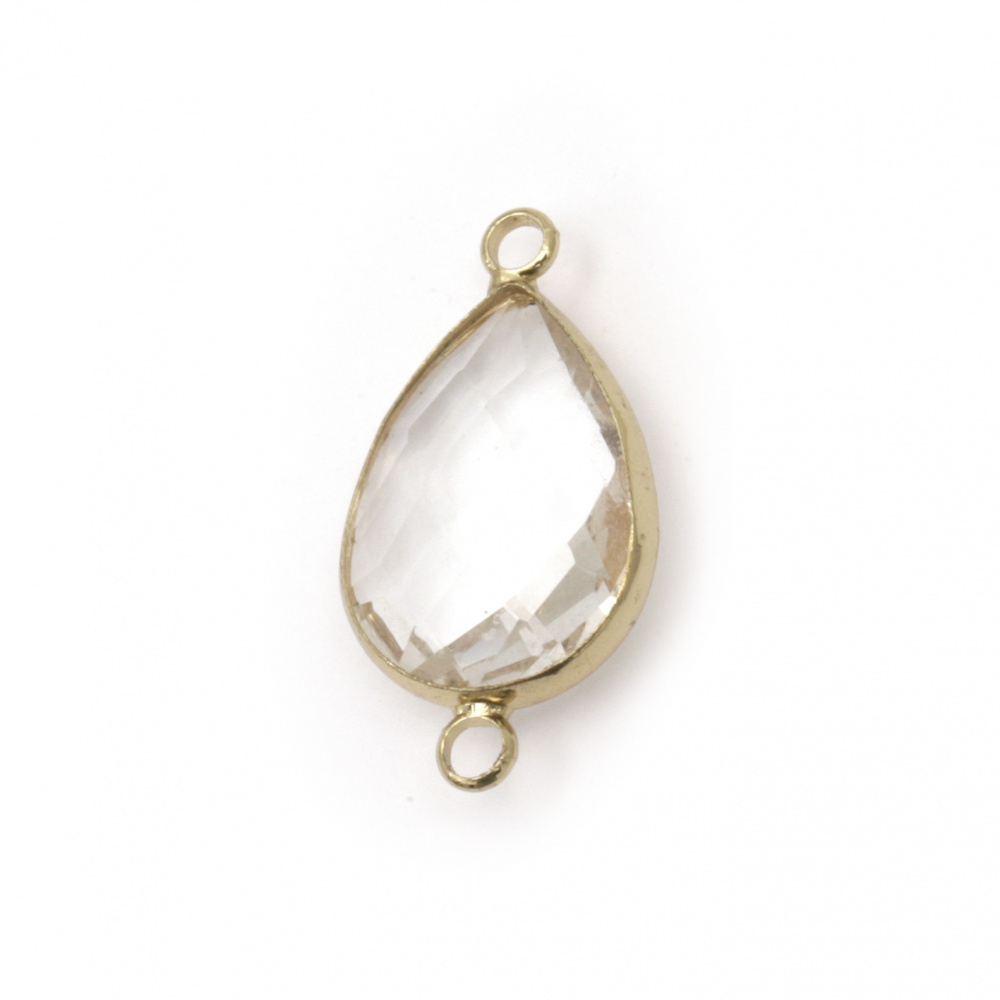 Transparent connector with metal frame, imitation Swarovski element, faceted glass teardrop 26x14x6 mm 