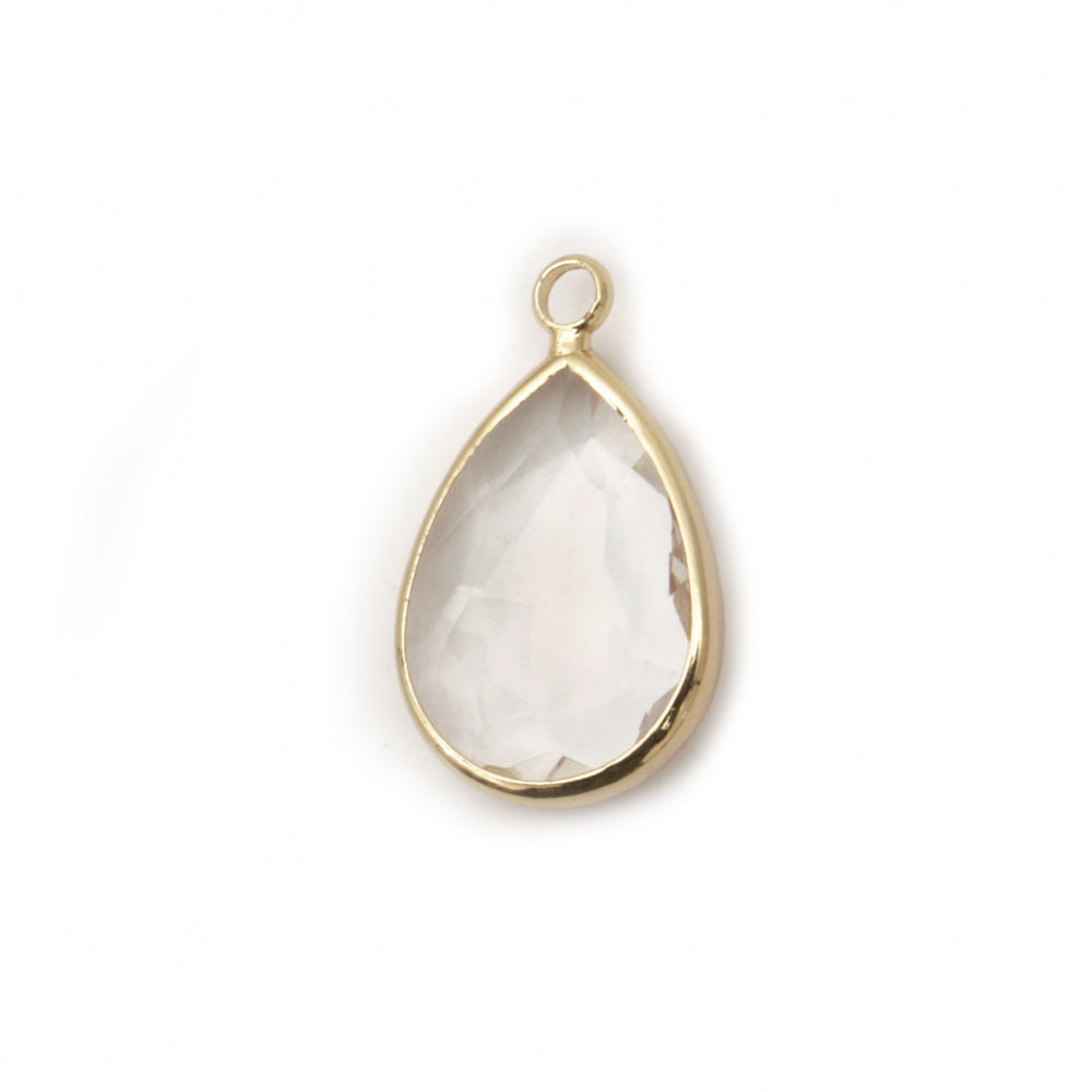 Transparent pendant teardrop, glass imitation Swarovski with metalframe, faceted 22x14x5 mm