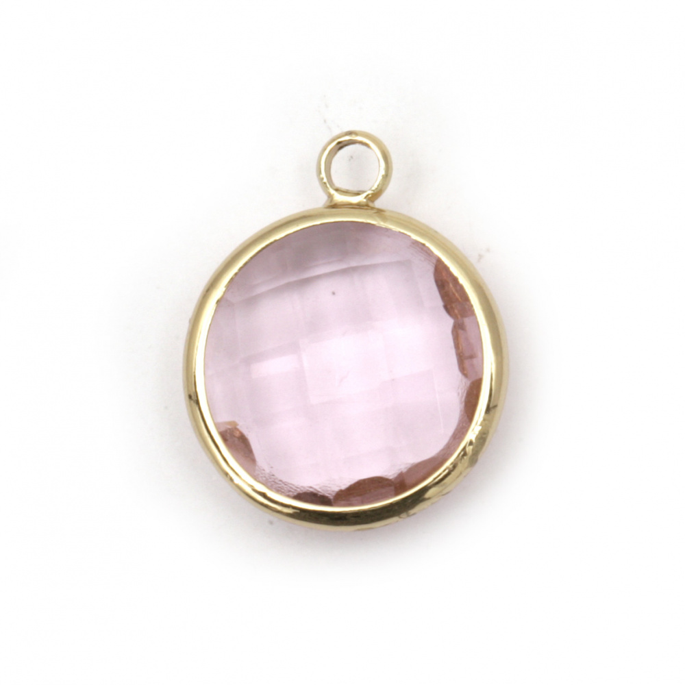 Round faceted glass pendant, imitation Swarovski with metal frame 22x15x6 mm pink