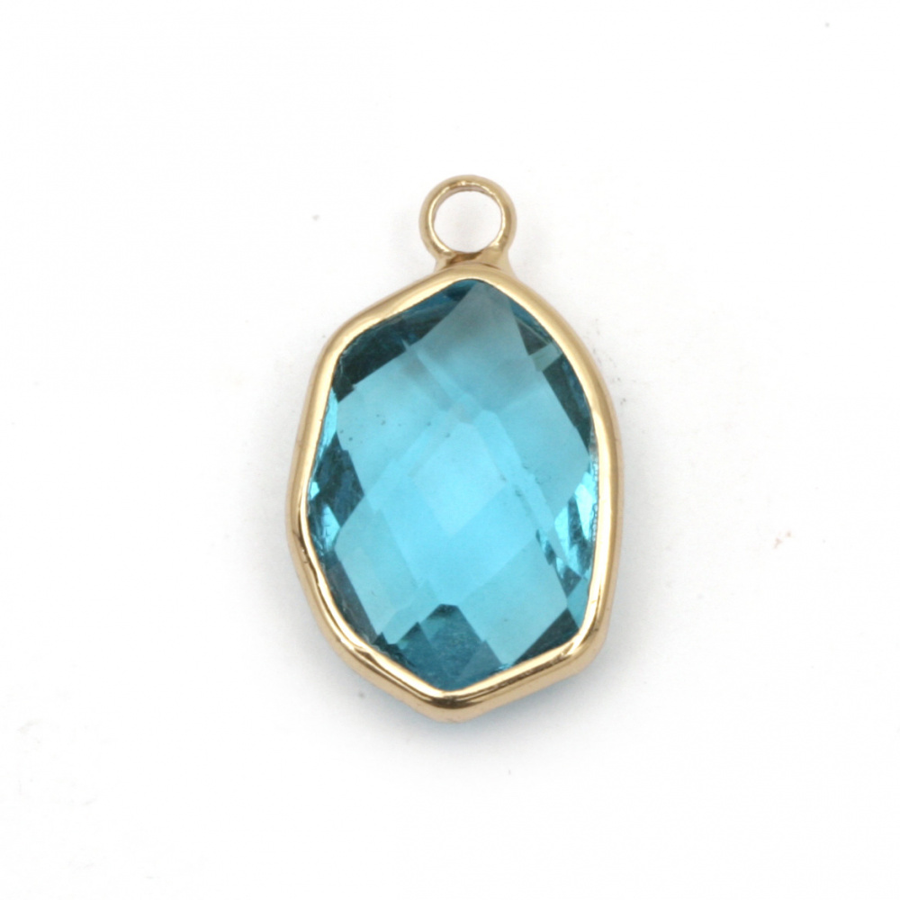 Faceted blue glass pendant, imitation Swarovski element, framed with metal wire 20x12x7.5 mm blue