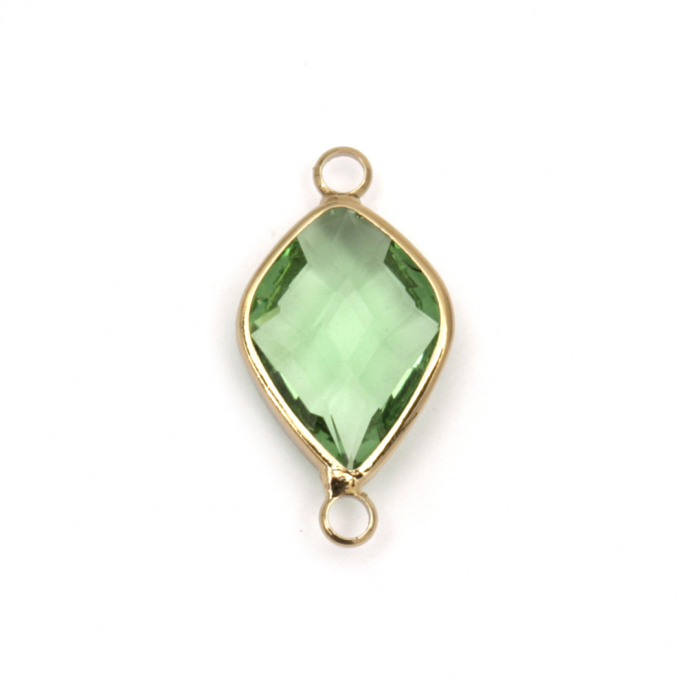 Connecting element imitation Swarovski crystal, glass with metal fitting faceted figurine 24x13x6 mm green
