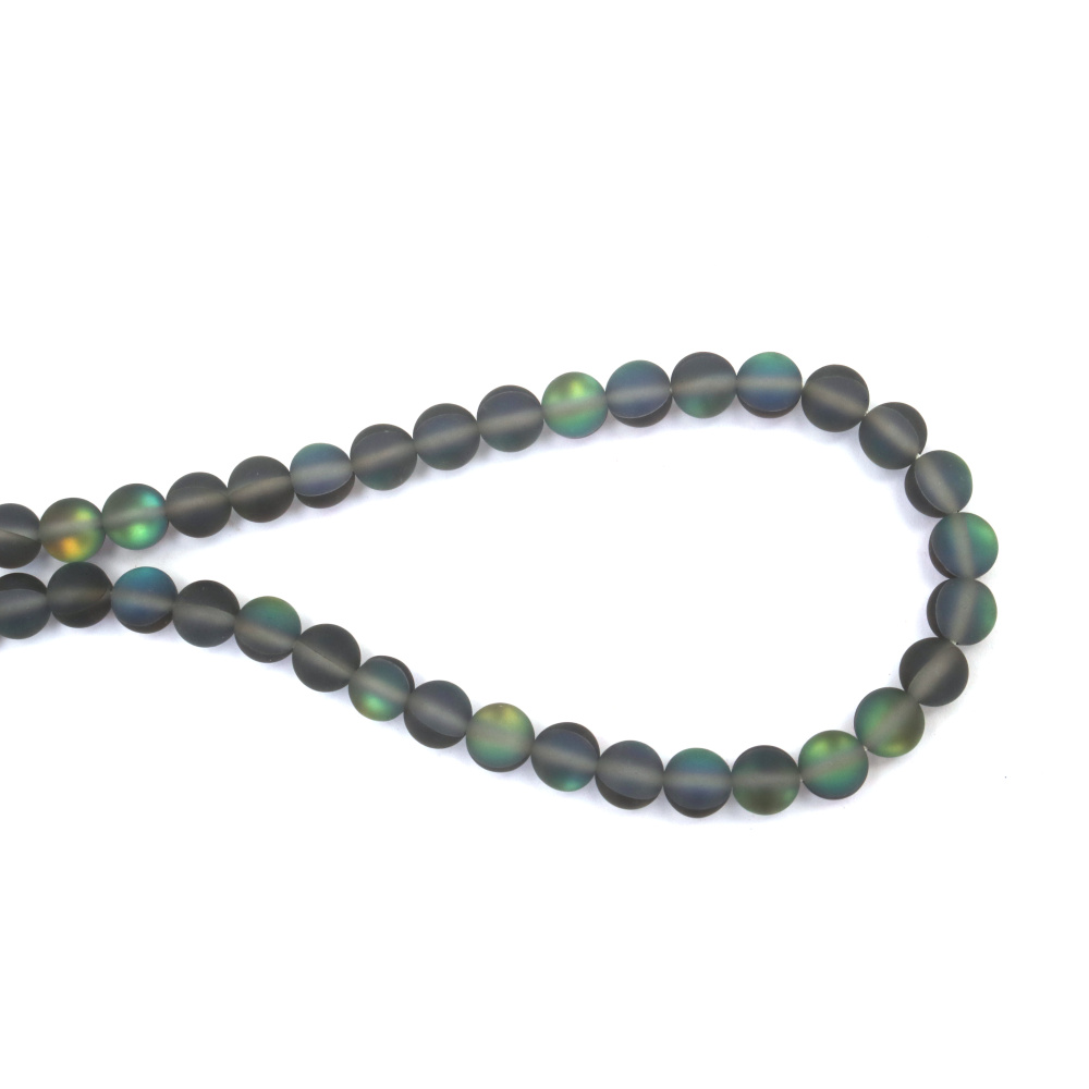 Strand of Glass Beads, 8 mm Round, 1 mm Hole, Gray Matte Rainbow Finish, ~50 Pieces