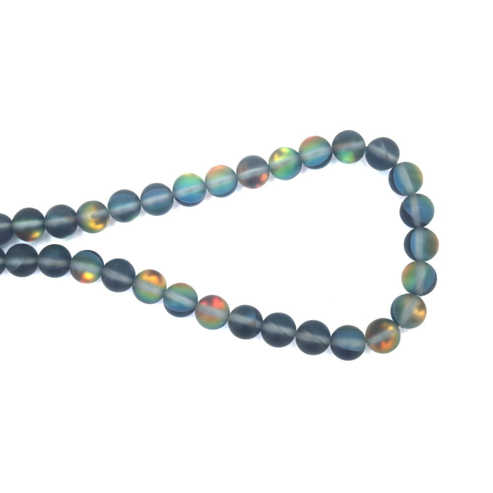 Strand of Glass Beads, 10 mm Round, 1 mm Hole, Gray Matte Rainbow Finish, ~38 Pieces